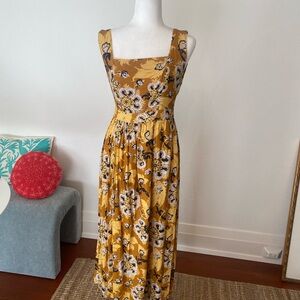 Elegant Floral Maxi Dress in Mustard and Black